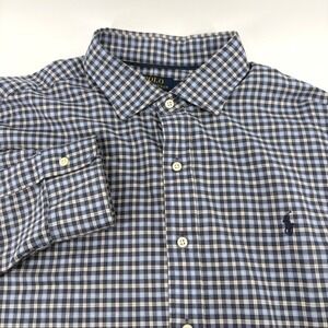 Polo Ralph Lauren‎ Mens XXL Slim Fit Gingham Button Down Shirt Blue Check Cotton